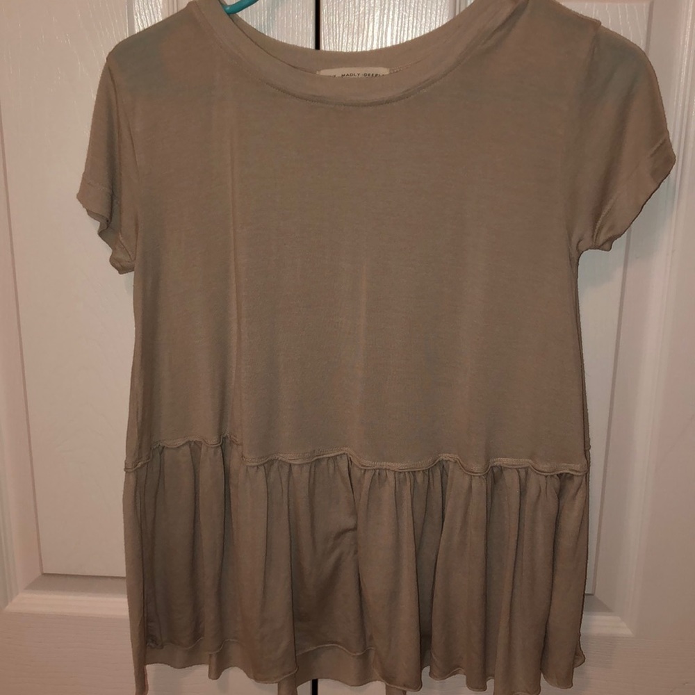 Tan ruffled tee shirt